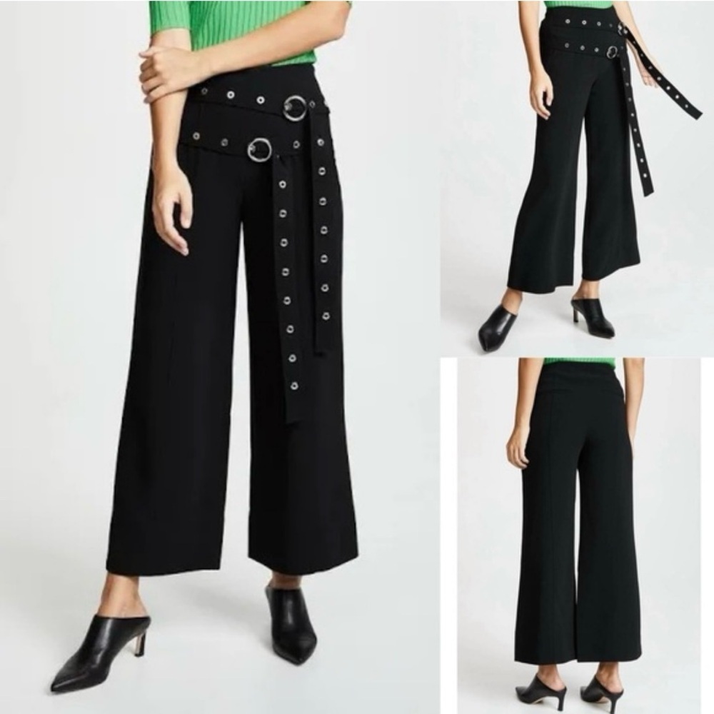 CINQ À SEPT Jessi Long Flare Pants With Double Belt Detail In Black Sz 0